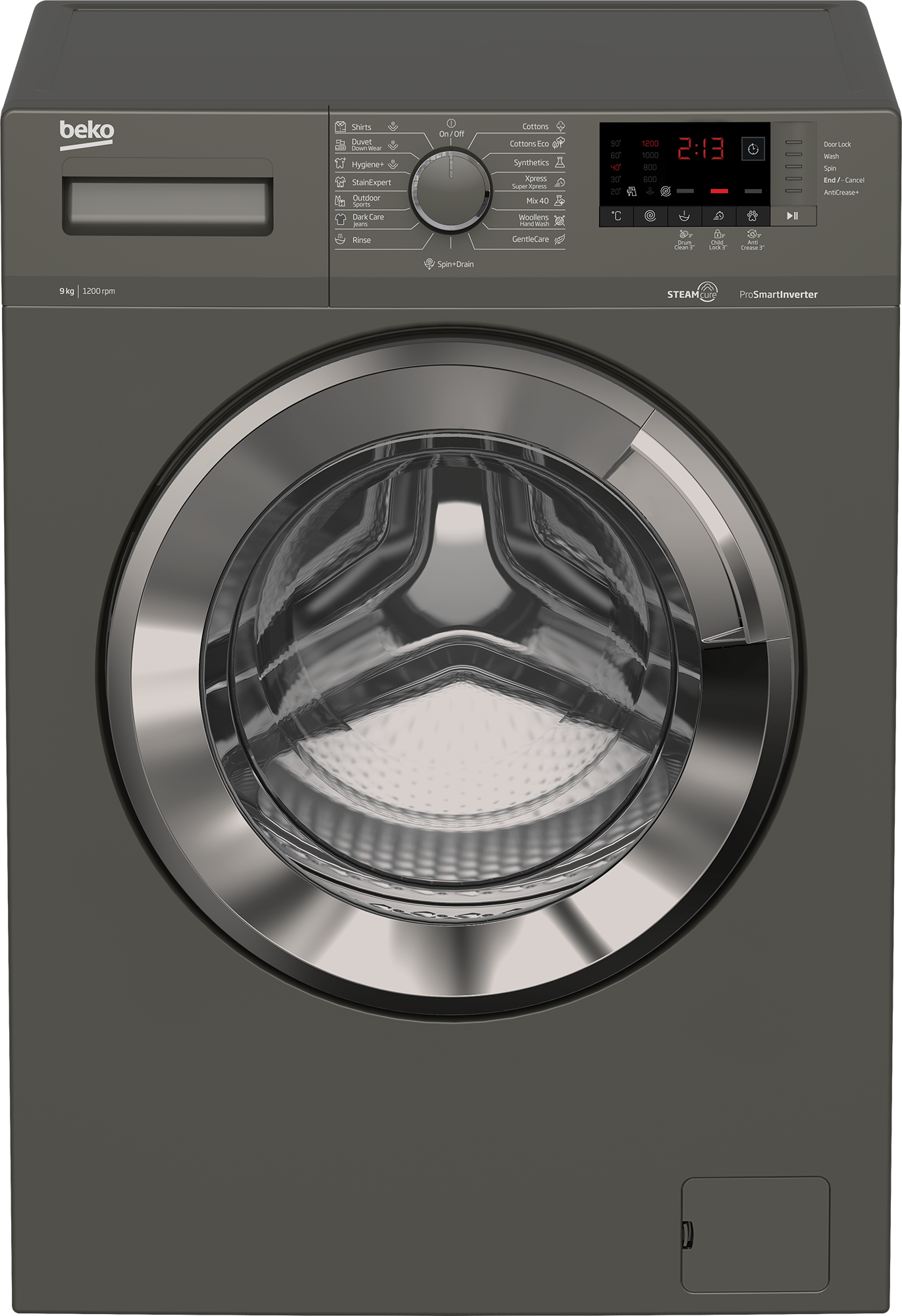 غسالة ملابس بيكو فول اوتوماتيك، تحميل امامي، 9 كجم، رمادي - WTX 91232 XMCI2
