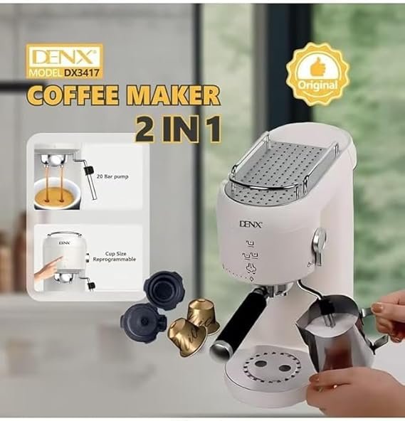 ماكينة تحضير القهوة دينيكس 2 في 1 بقدرة 1400 وات 1 لتر DX3417 - الصورة 2